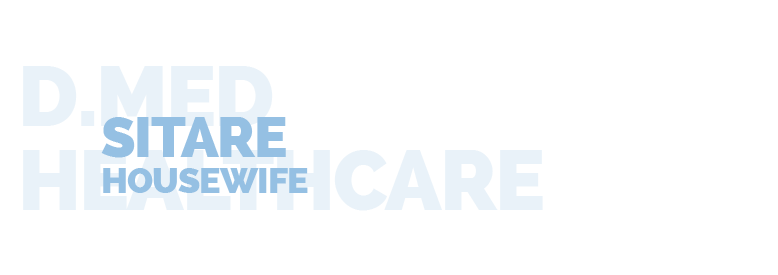 Blue text on a white background reads "Sitare housewife, D.med Healthcare"